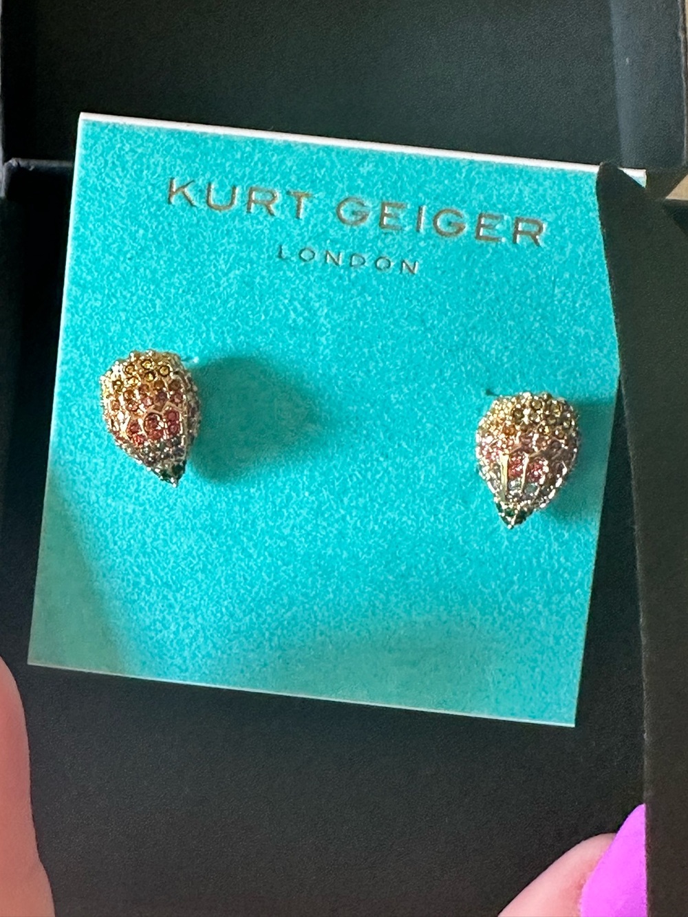 Kurt Geiger Gold Multi-Color Eagle Head Stud Earrings with box